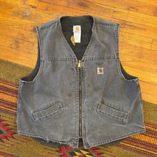 Vintage Carhartt V13PTL Sherpa-Lined Duck Canvas Vest in Charcoal Grey