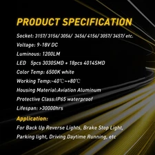 AUXITO Super Bright White CANBUS 3156 3157 3056 LED Reverse Backup Light Bulb US