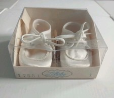 Vintage Lullaby Baby Shoes Cloth Tie White Size 1 Made in USA 17551