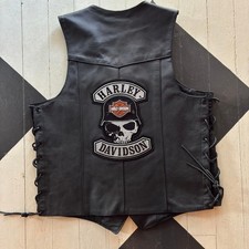 Vtg leather vest with Harley Patch and laces L 46