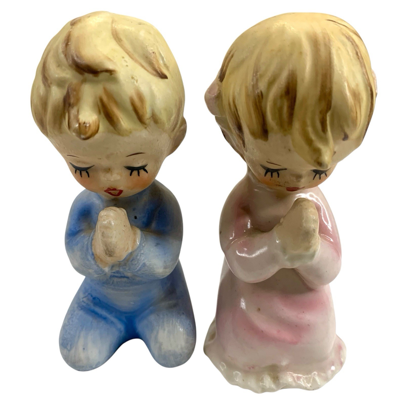 Vintage 1960's Lefton Praying Pink Girl & Blue Boy Figurines Japan