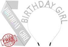 Papoopy Birthday Headband with Sash Women Crown Tiara