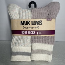 New Muk Luks 6 Pack Women  s Boot Socks Fits Crew Height Shoe Size: Women's 6-11.