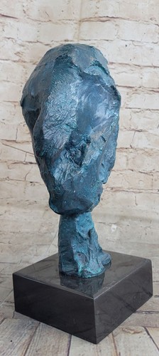 Abstract Bronze Metal Head Face Bust Sculpture Statue Surrealism Green Patina - Picture 7 of 9
