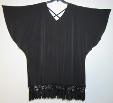 Dotti Black Winged Sleeve Cold Shoulder Dress With Fringe Women's Plus 3X NWT.