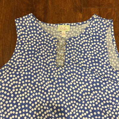Ivy Lane Sleeveless Women's Sz Lg Blue White Polka Dot Stretchy