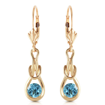 14K. GOLDENE OHRRINGE MIT HEBELVERSCHLUSS UND NATÜRLICHEM BLAUTOPAS (Gelbgold)