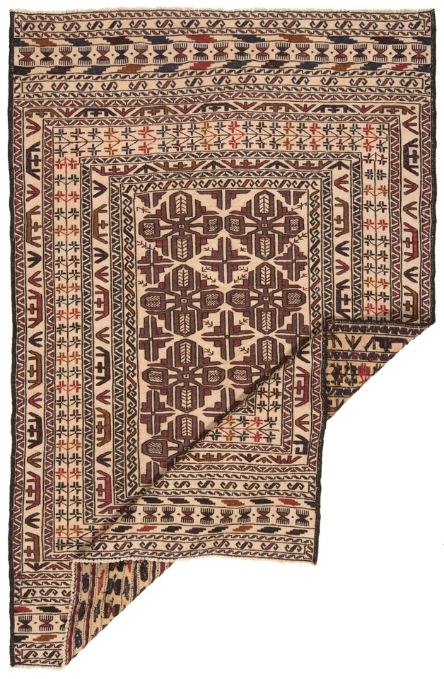 Kelim Sumach Handgewebter Orientteppich 191 x 130 cm-Nomadic,kilim,Soumak,Beige - Bild 2 von 4