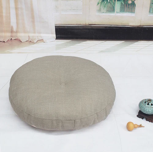 Linen Floor Pillow Seating Cushion with Removable Zippered Cover Thick Round 18" - Picture 8 of 22