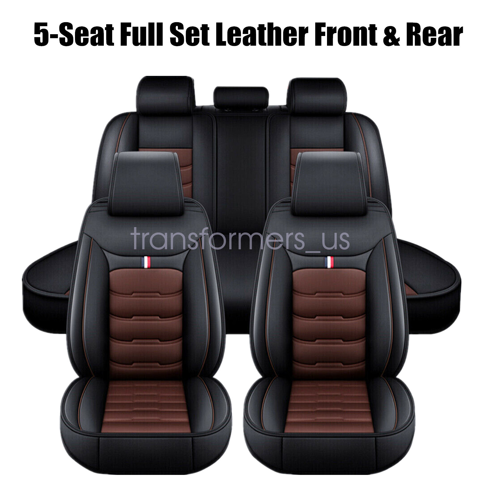 Leather Car Seat Cover Front Rear Full Set 5-Seat Protector Cushion For Ford