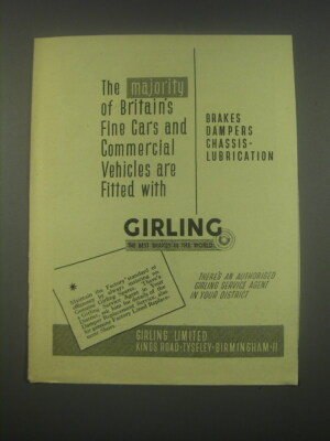 1949 Girling Brakes Ad - The majority of Britain's Fine cars