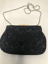 vintage la regale beaded purse Chain Shoulder Purse Bag Evening Black 50 s