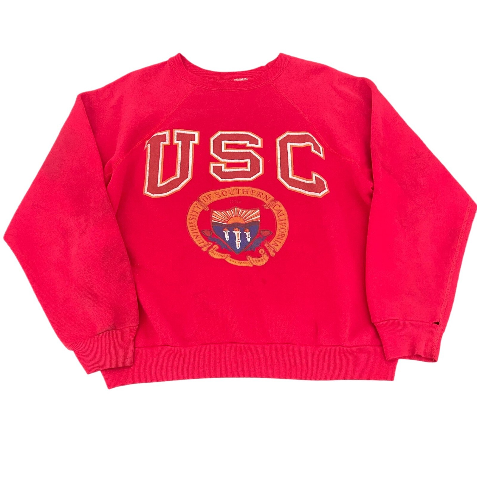 VTG 90's USC Red Crewneck Sweatshirt Rare Big Logo Pullover, Size L