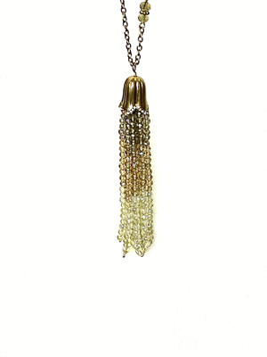 Art Deco Swarovski Elements Lariat Necklace Brass Tassel Gradient Cable Chain