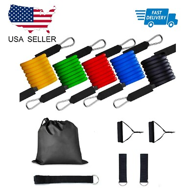 #ad Resistance bands Set Workout with Handles Heavy Tube Exercise Fitness Gym 11PCs $15.99