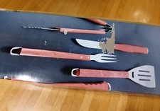 Accessori Barbecue Set 6 pezzi In Acciaio Manico In Legno Brandani NUOVO
