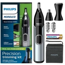 Philips Norelco Nose Trimmer 5000, for Nose, Ears, Eyebrows, Black and Silver...
