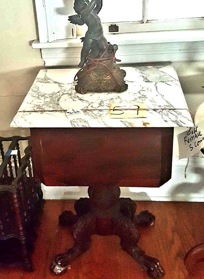 Empire Mahogany Table Marble Top 2 drawer Paw Feet 19th Century - Image 2 of 4