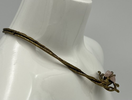 Vintage Handmade MCM Brass & Pink Jadite Brutalist Choker in Style of Kepenyes - Picture 4 of 12