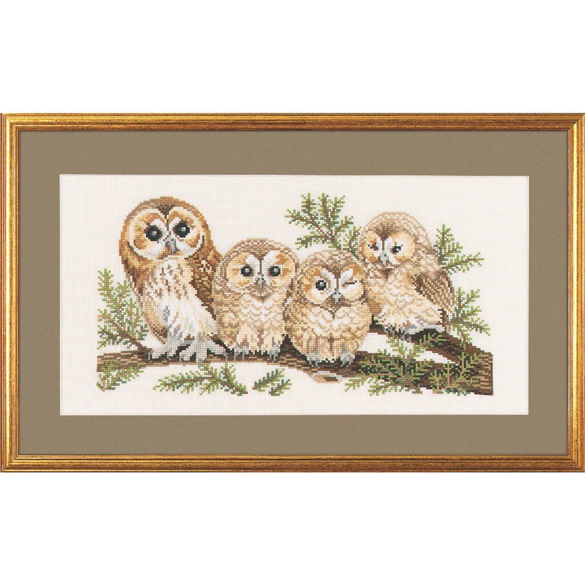 Eva Rosenstand counted cross stitch kit ""4 owls"", 30x50cm, DIY