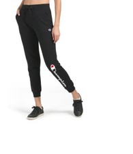 New Women's CHAMPION Powerblend Logo Joggers Fleece Tapered Pockets Large Black