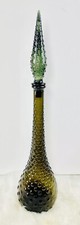 Vintage MCM  Green Brown 2 Tone Genie Bottle Decanter Hobnail Empoli ITALY 22&rdquo;