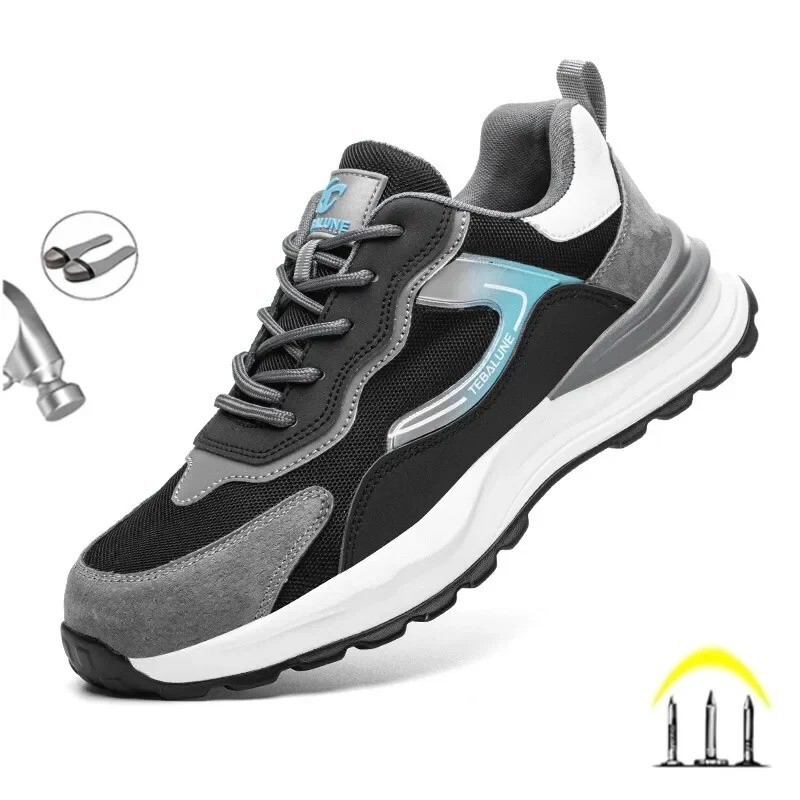 Chaussures de sécurité homme anti-crevaison montantes en tissu mesh respirant noir taille 42