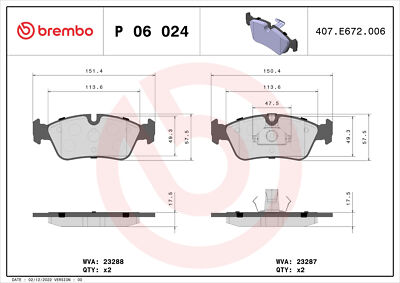 BREMBO P 06 024 Bremsbelagsatz, Scheibenbremse für ALPINA,BENTLEY,BMW,BMW (BRILL