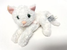 Vtg Russ Berrie KELLY Laying Kitty Cat White Plush Green Eyes Pink Ribbon 7 HTF