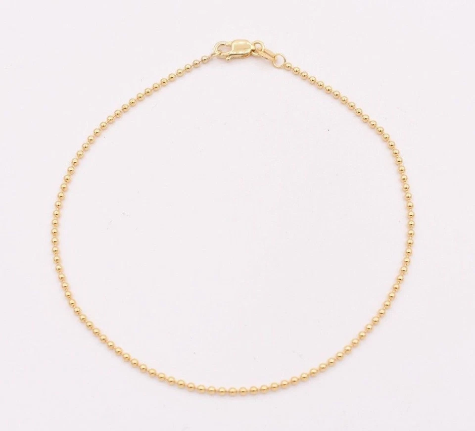 Brazalete de cadena de bola de cuentas lisas redondas de 1,5 mm de oro amarillo sólido real de 14K Foto 2 de 4