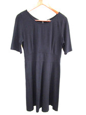 J Crew Navy Blue Round Neck Stretch Knit Fit & Flare Midi Dress Women Sz 6