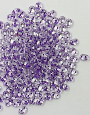Vintage Glass Super Duo Beads Czech Clear Crystal Dark Purple Lined C45-34