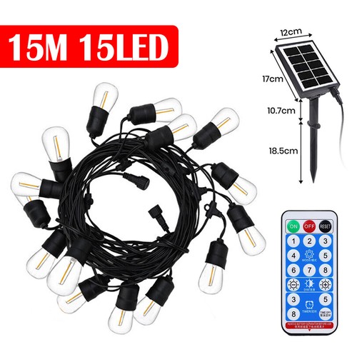 15/20M Retro Solar Festoon String Lights LED Bulbs Outdoor Garden Party