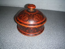 Large Vintage Hand Carved Turned Solid Wood hand painted turned Bowl w/ Lid