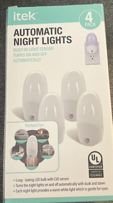 itek White Automatic Sensor LED Night Lights  - Standard USA PLUG 4 Pack
