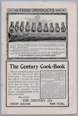 1901 Pettijohn's Breakfast Food Vintage Ad Bear Cubs Early Advertising