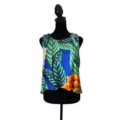 Mara Hoffman Tropical Print Resort Wear Top Green Vacation Hawaiian Sleeveless L