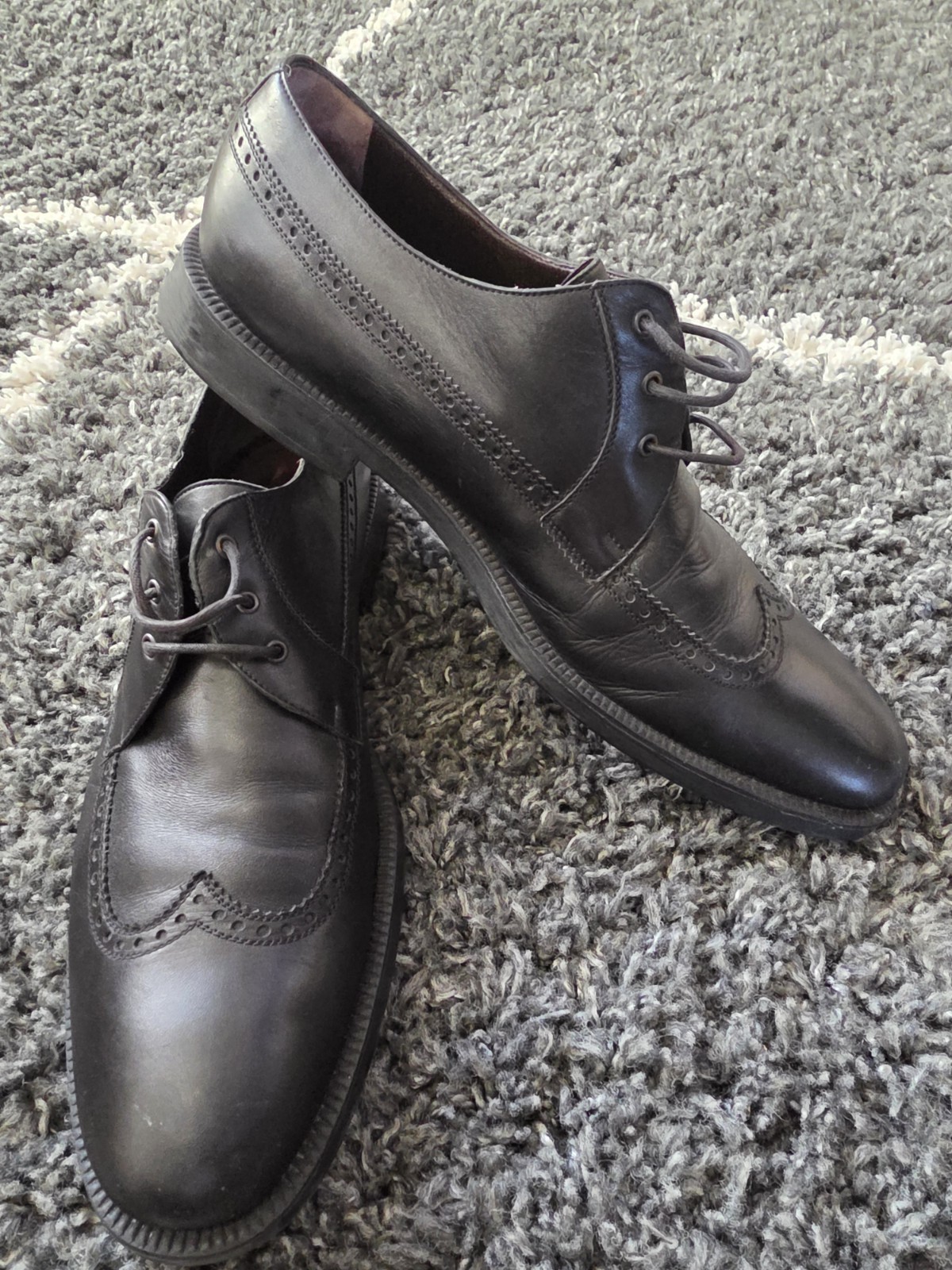 A. TESTONI Solid Black Leather Oxford Wingtip Dre… - image 3