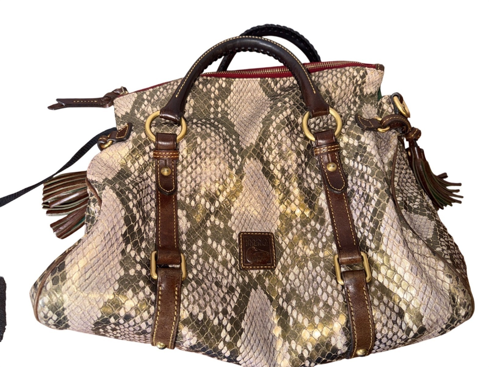 Dooney & Bourke Python-Embossed Leather Satchel R… - image 1