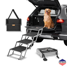 Folding Dog Car Steps Wide Pet Stairs Lightweight Aluminum for SUV Truck 150lb