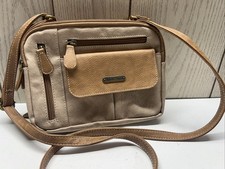 MultiSac Zippy Triple Compartment Two Tone Tan Adjustable Crossbody Bag EUC