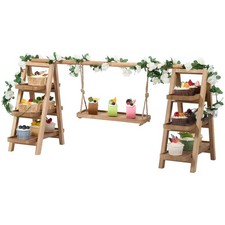 3 Tier Wooden Cupcake Stand with Swing and Flower Decoration, Wooden Cupcake ...