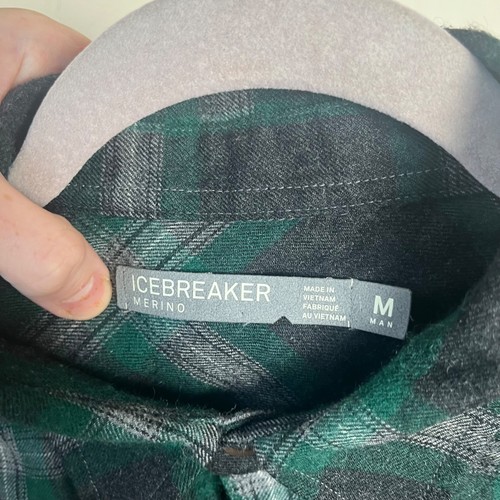 Icebreaker Merino Wool Plaid Shirt Sz M Button Up Green - Picture 7 of 12