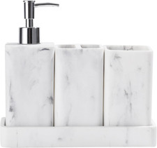 YMXYJM Bathroom Accessories Set, 4 Piece Toothbrush Holder Set Marble White