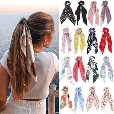 Satin Ribbon Ponytail Scarf Hair Tie Scrunchies Elastic Long Bow Hair Bands