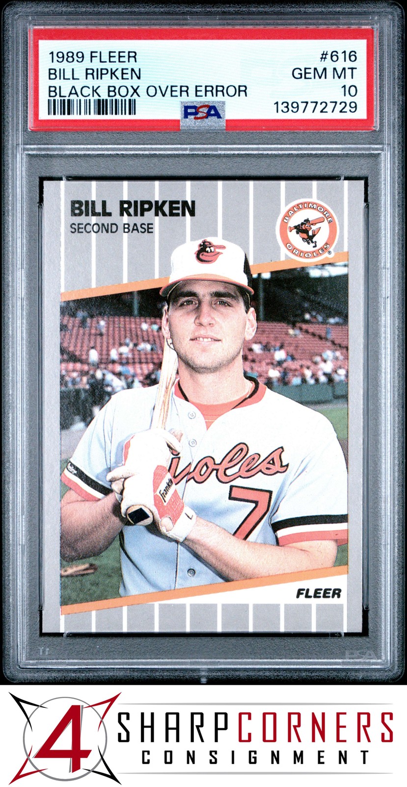 1989 FLEER #616 BILL RIPKEN ORIOLES BLACK BOX OVER ERROR PSA 10