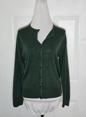 Carolyn Taylor Design Essentials Green Button Cardigan Sweater Medium Soft