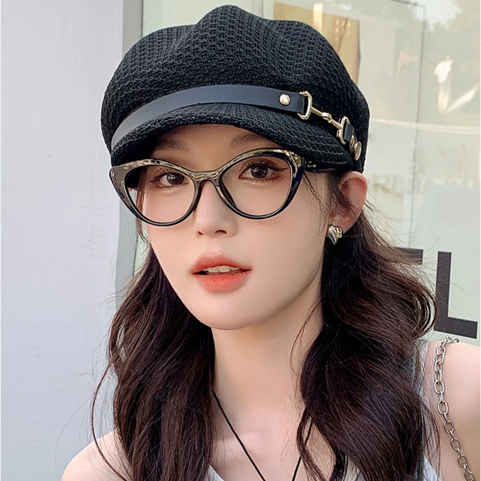 Newsboy Cap Beret Breathable Mesh Sun Hat Beach Octagonal Front Hat for Women - Image 4 of 4