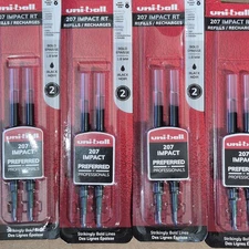Uni-ball 207 Impact Refills Black Bold Point 1.0mm 6 Packs 12 Refills In Total