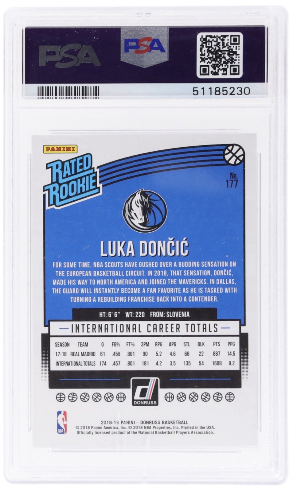 2018-19 Panini Donruss RATED ROOKIE Luka Doncic PSA 10!  #177 (RC) view 2